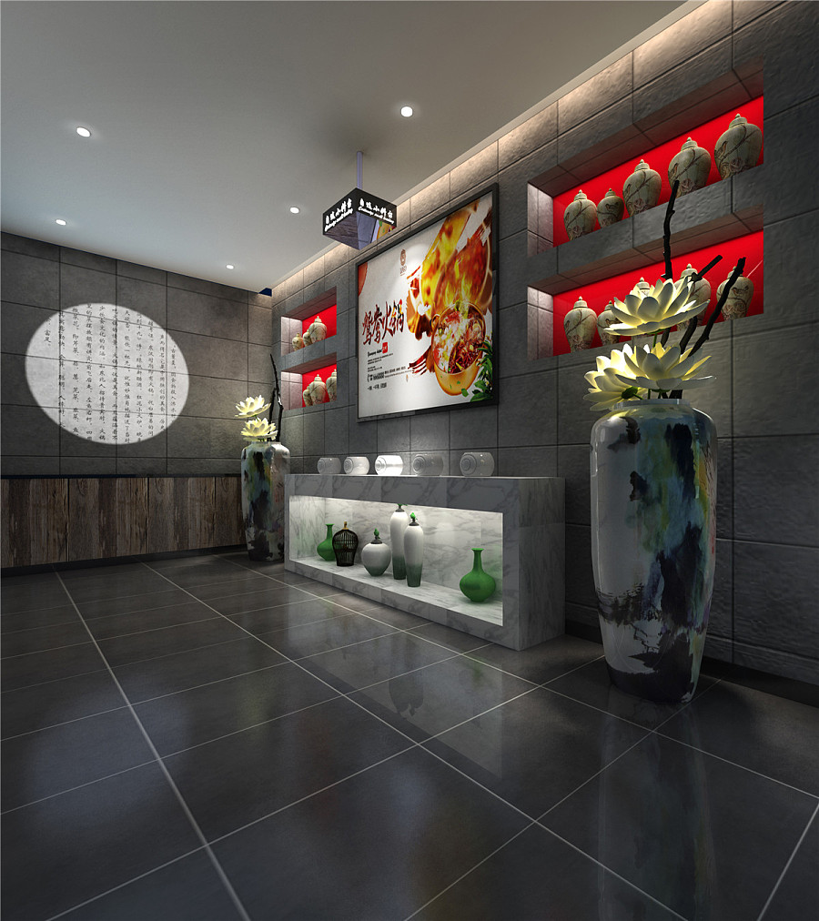 郑州火锅店装修公司|海陆红新中式火锅店装修设计图